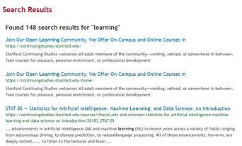 search results in a list